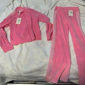 Fendi pink velour logo girls size 8 jacket pants track suit